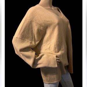 Soft Surroundings 100% Cashmere Camel V-Neck Oversized Sweater WomenXL Lagenlook